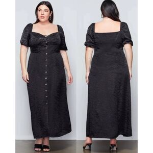 Good American Black animal print satin puff short sleeve maxi dress womens 3XL 6